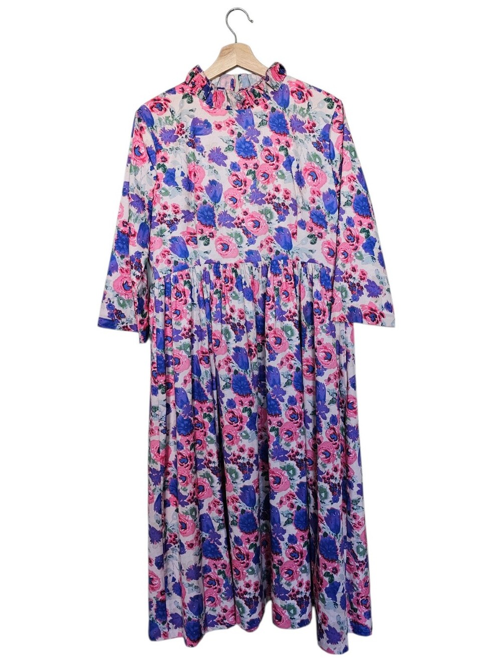 Dainty Jewells Clothier Modest Floral Midi Dress in Pink & Blue Size XL